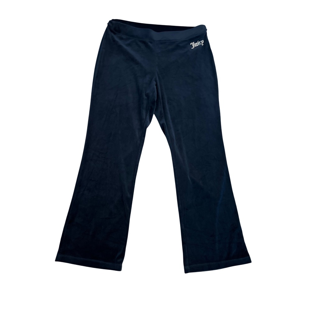 Juicy Couture Navy Blue Velour Flare Track Pants Women Large Y2K Logo Loungewear